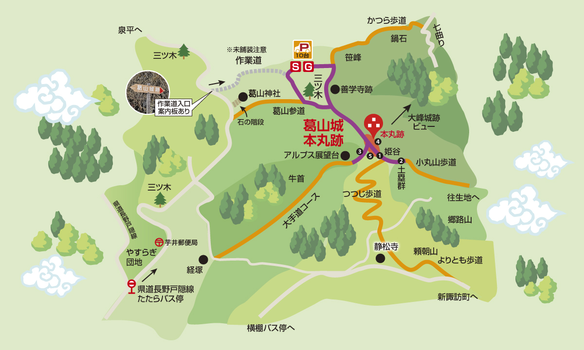 葛山跡トレッキングマップ 2km（約1時間30分）コース