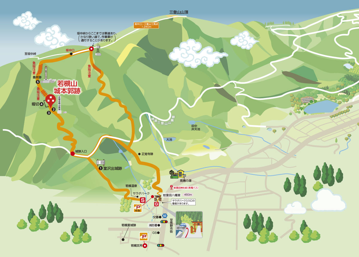 若槻山跡トレッキングマップ 4.9km（約3時間）コース